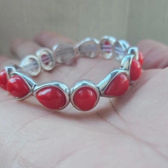 Christmas Bracelet Red Silver Tone Fashion Jewelry Stretched Wrist Band New Unb - Picture 11 of 11
